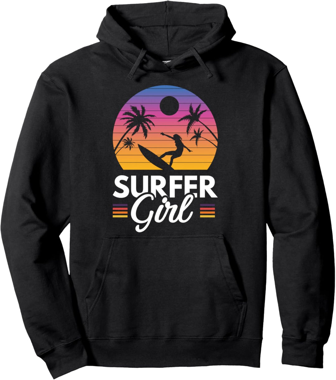 Retro Surfer Girl | Surfboard Surf | Surfer Damen Mädchen Pullover Hoodie