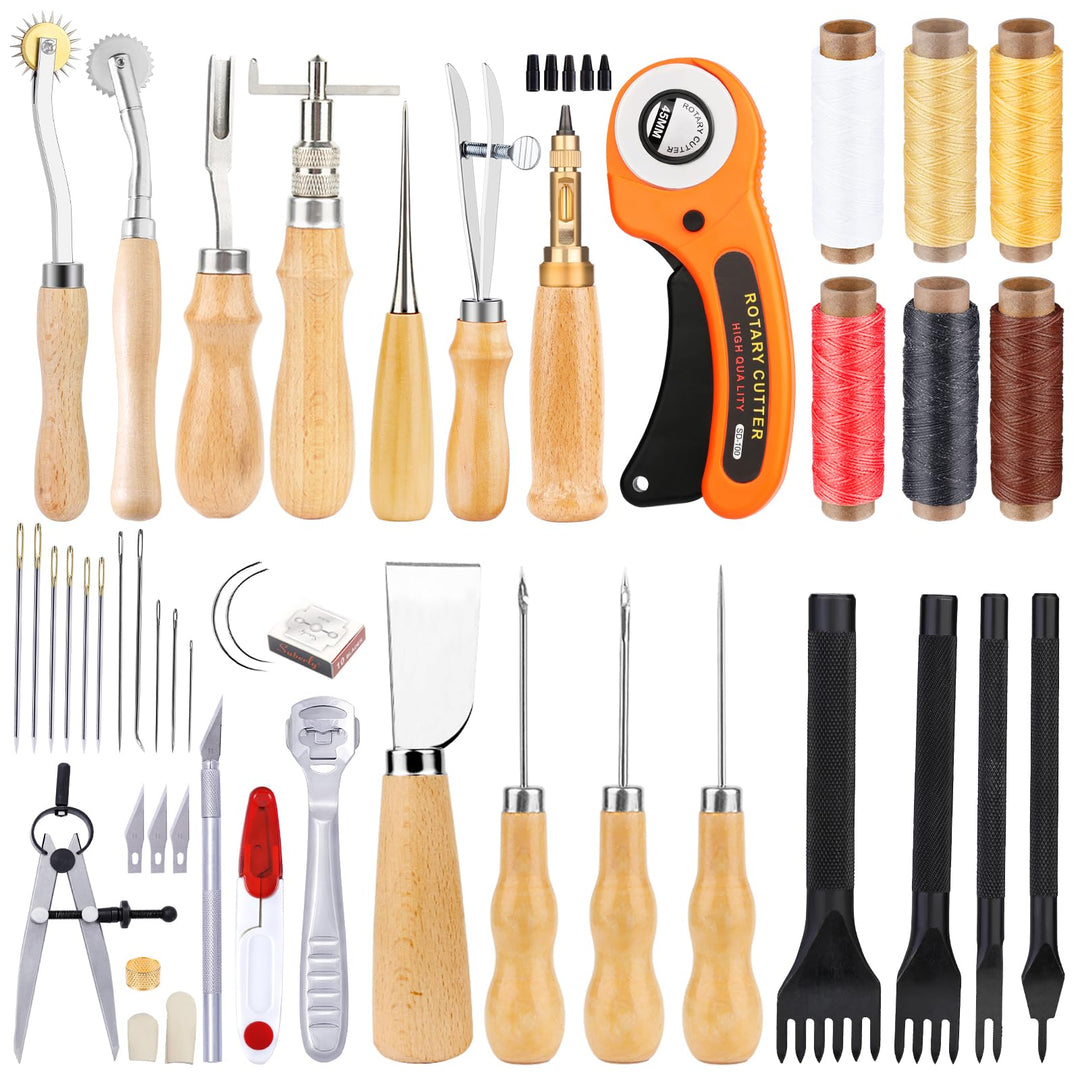 Leder Werkzeug Set, Leder DIY Werkzeug Leder Starter Set mit Anleitung, Leder Handwerk Werkzeug Set