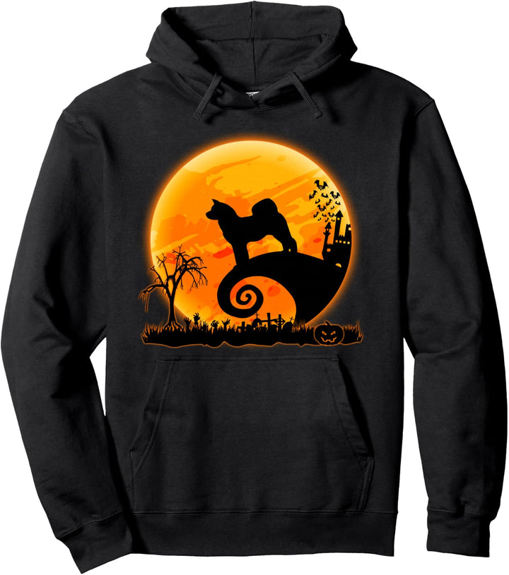 Akita Inu Hund Gruselig und Mond Lustiges Halloween-Kostüm Pullover Hoodie
