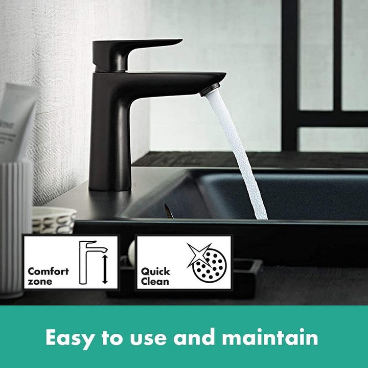 hansgrohe Waschtischarmatur Talis E, Wasserhahn Bad mit Auslauf Höhe 110 mm, mit Zugstange, Badarmat