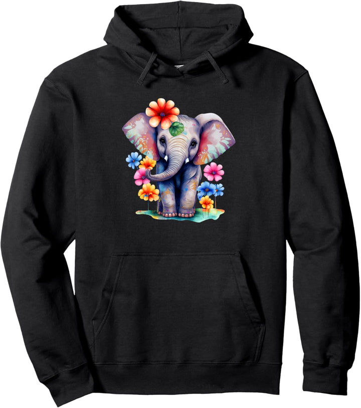 Baby Elefant mit Blumen Damen Herren Kinder Pullover Hoodie