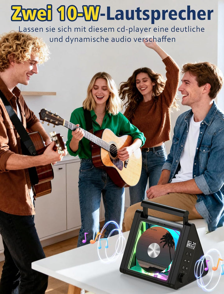 CD-Player mit tragbarem Griff, spezielles Dreieckdesign, verbesserter Bluetooth-CD-Player mit 8 Modi