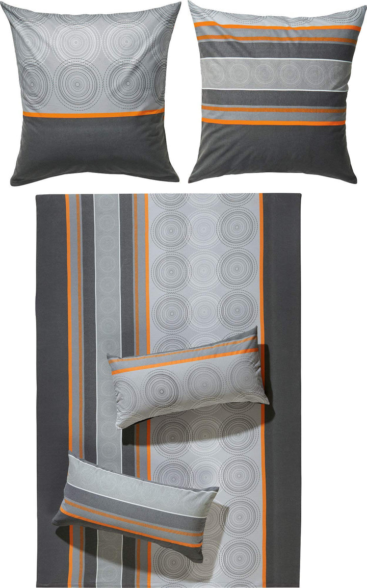 Erwin Müller Bettwäsche Flanell grau-Silber-orange Grösse 200x200 cm (40x80 cm) 200x200 cm (40x80 cm