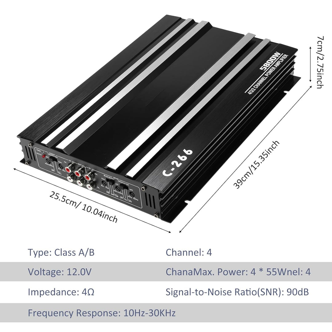 Shkalacar 4 Kanal Car Audio Verstärker, 5800W 12V Hochleistungsverstärker mit mehreren Kühllöchern,