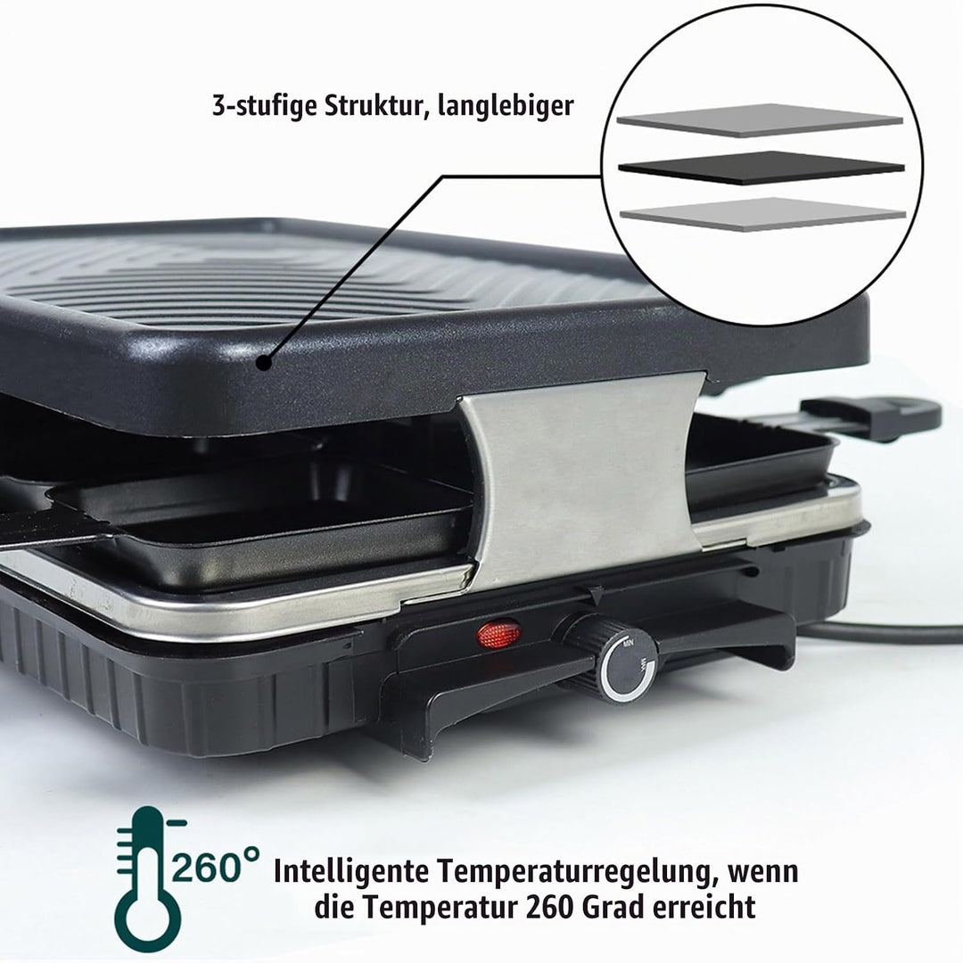 Elektrisch Grill Raclette 2 Personen, 1300W Tragbarer Elektrogrill Tischgrill mit Abnehmbare Grillpl