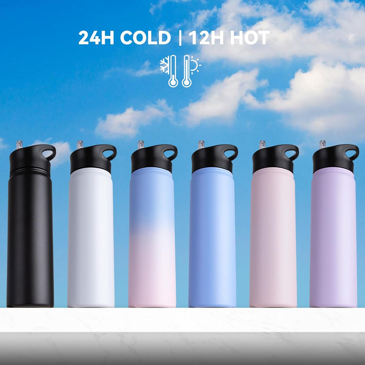 Edelstahl Trinkflasche - 500ml - mit Strohhalm,Auslaufsicher,Kohlensäure Geeignet,BPA frei Thermosfl