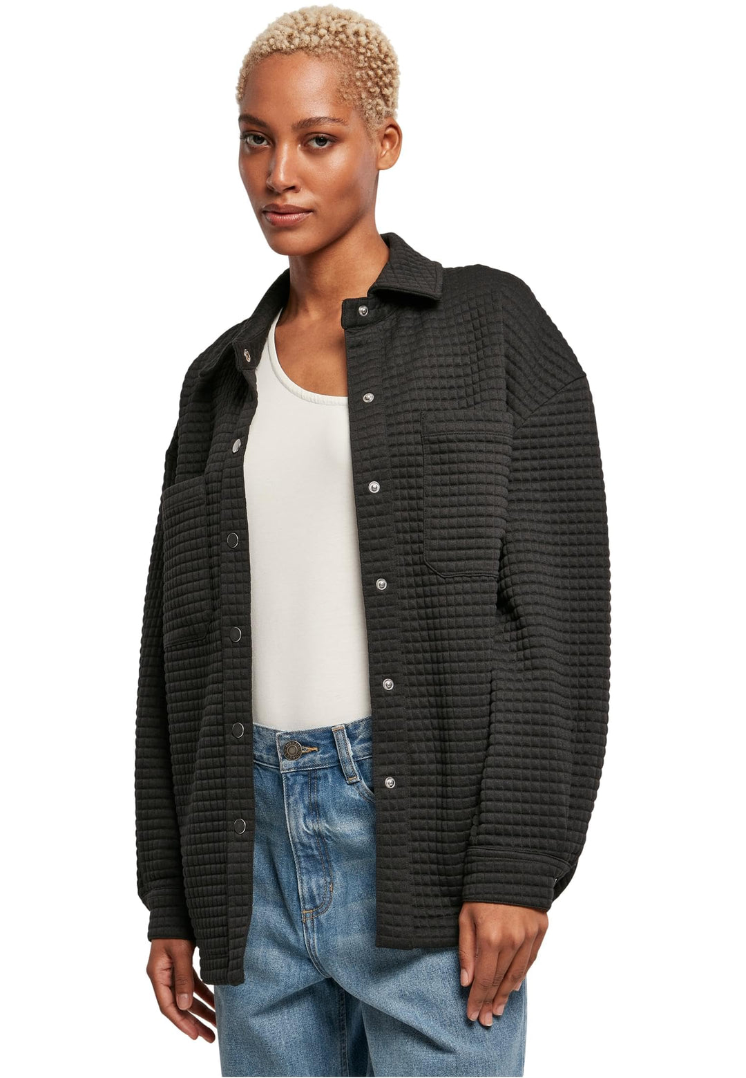 Urban Classics Damen Ladies Quilted Sweat Overshirt Strickjacke M Schwarz, M Schwarz