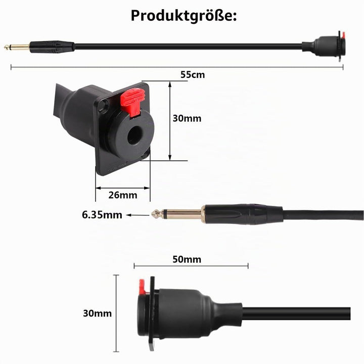 PENGLIN 50CM TS Panel Mount Audio Verlängerungskabel, D-Typ 6.35mm Buchse auf TS Mono Stecker Für Mi