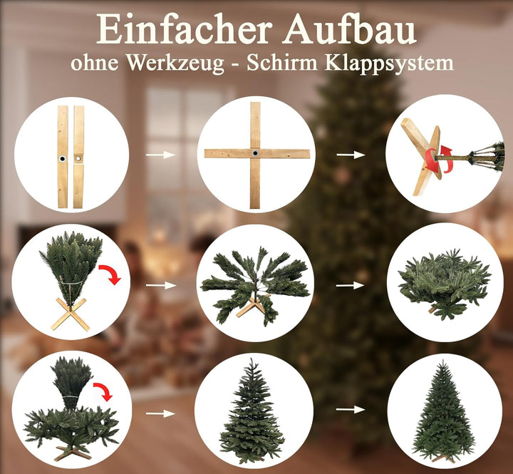 Hochwertiger künstlicher Weihnachtsbaum 180cm mit Holzfuss - Premium Spritzguss Weihnachtsbaum künst