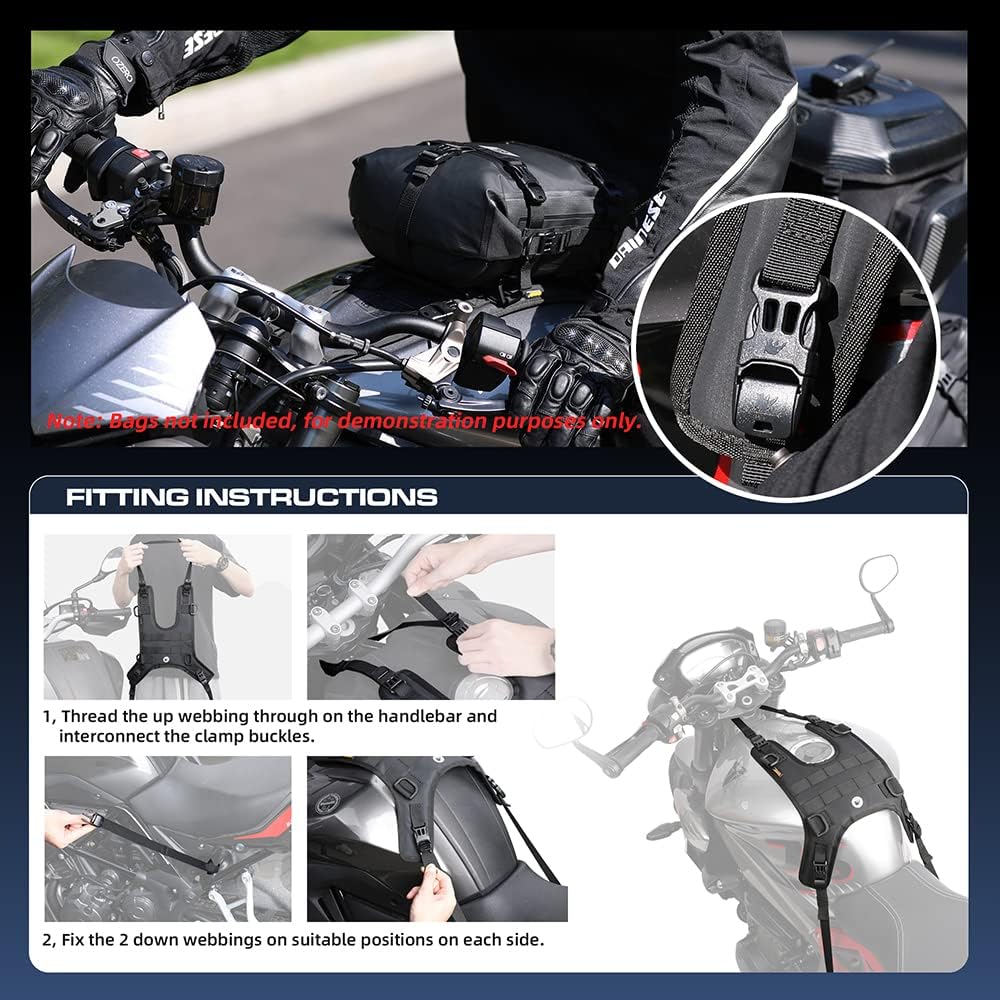 Rhinowalk Motorrad-Tankrucksack/Stossstangentasche, universelle Satteltaschen-Montagebasis Schwarz L