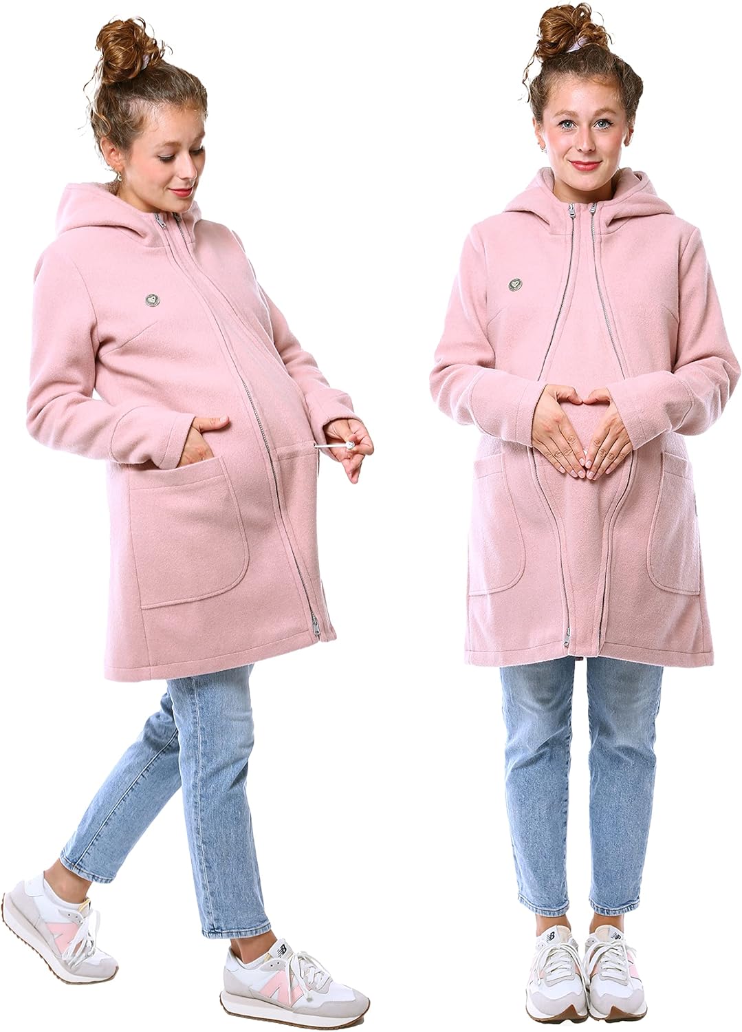 Viva la Mama - schicker Umstands- und Tragemantel für den Winter - VALENTIN M rosa - vorn tragen, M