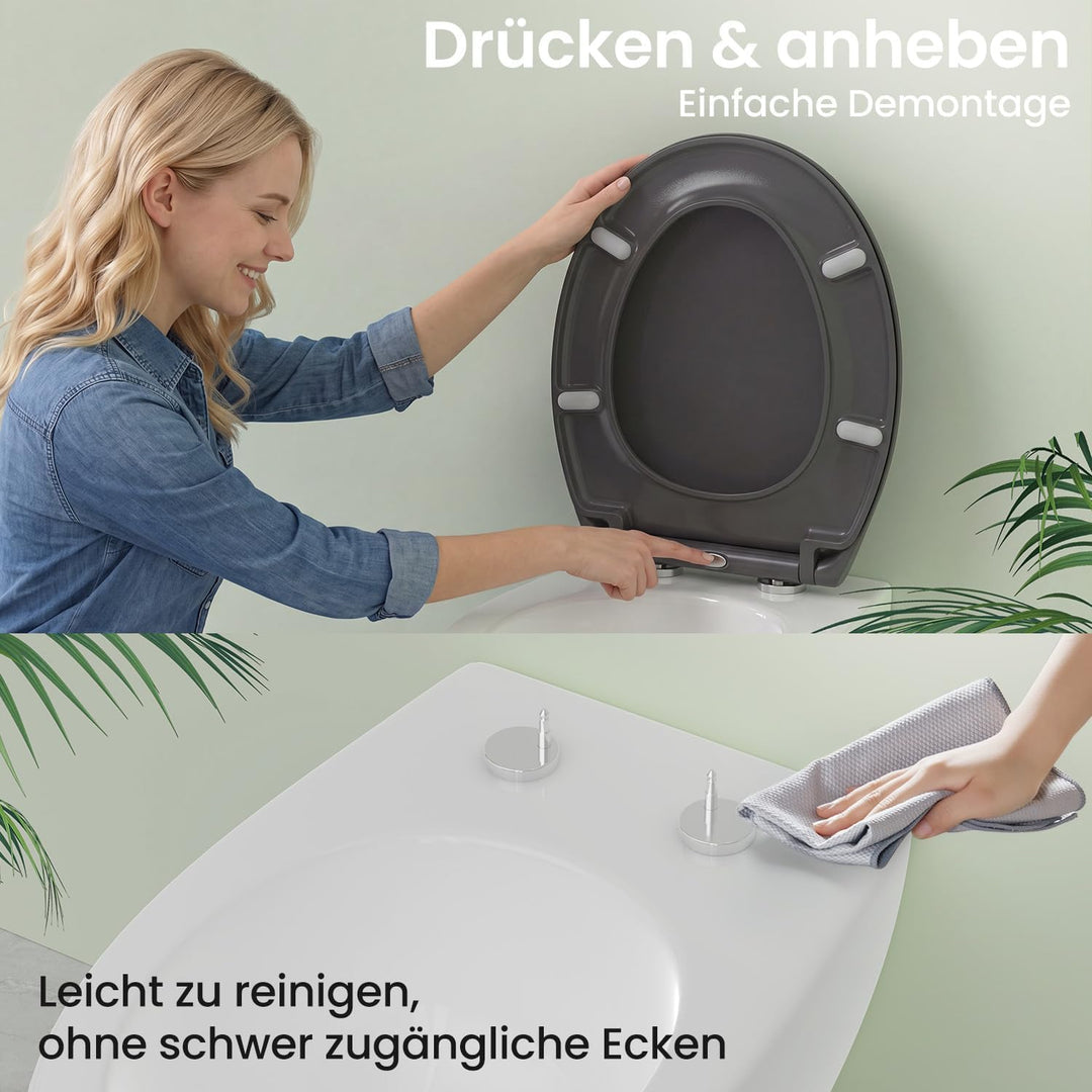YEAUPE PRO Toilettendeckel mit Absenkautomatik Oval, WC Sitz Duroplast, Grau | Klodeckel, Klobrille,