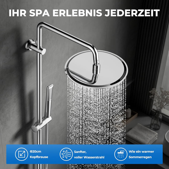Görbach Regendusche Duschsystem Edelstahl Duschset ohne Armatur, Chrom Duschgarnitur Duschstangeset