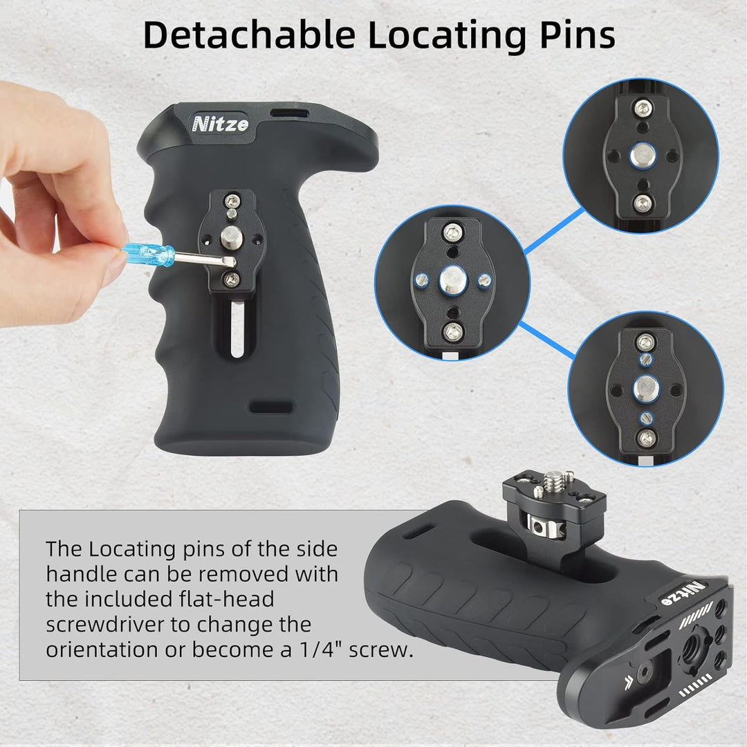 Nitze Ergonomic Side Handle with 1/4” Screw and Detachable Locating Pins, Seitengriff for Left or Ri