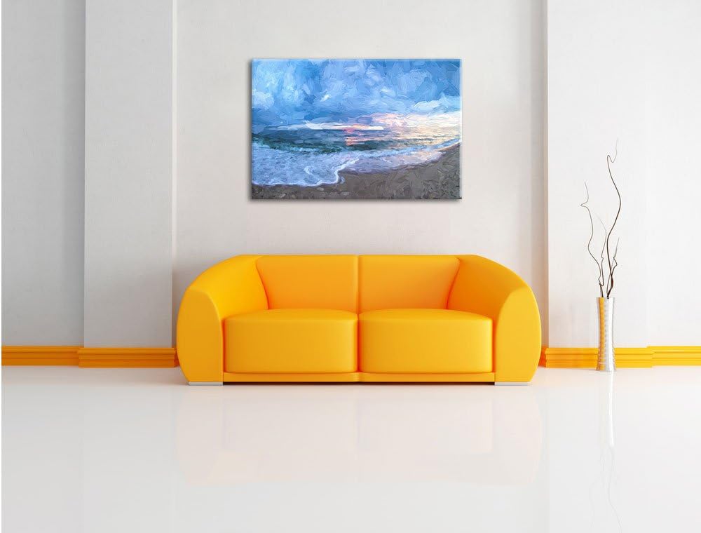 Pixxprint Strandufer Kunst als Leinwandbild/Grösse: 100x70 / Wandbild/Kunstdruck/fertig bespannt, 10