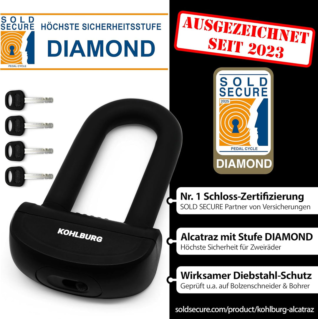 KOHLBURG 8kg massives 210cm VdS Sicherheits- Motorradschloss Typ Alcatraz, 13mm Spezialstahl-Kette,