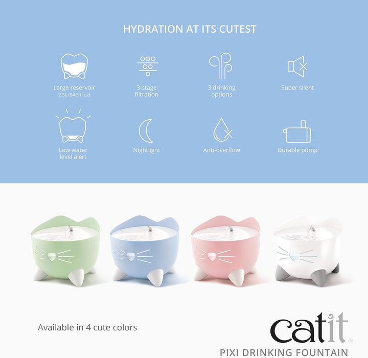 Catit Katzen-Trinkbrunnen Pixi, 2,5L, mintgrün, 1 Stück & 43722 Pixi Ersatzfilter, 6er Pack mintgrün