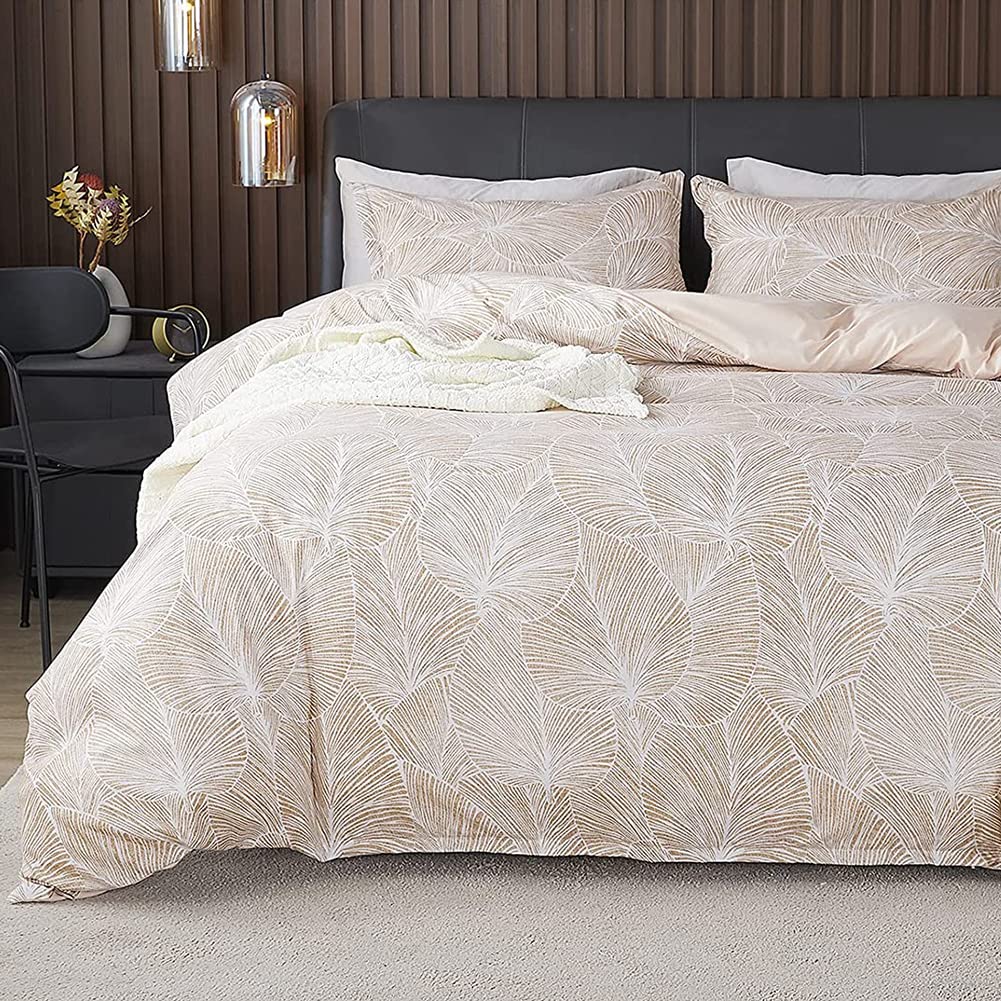 Nayoroom Bettwäsche 135x200 4teilig Beige Blätter Muster Bettbezug Microfaser Tropisch Palmenblätter