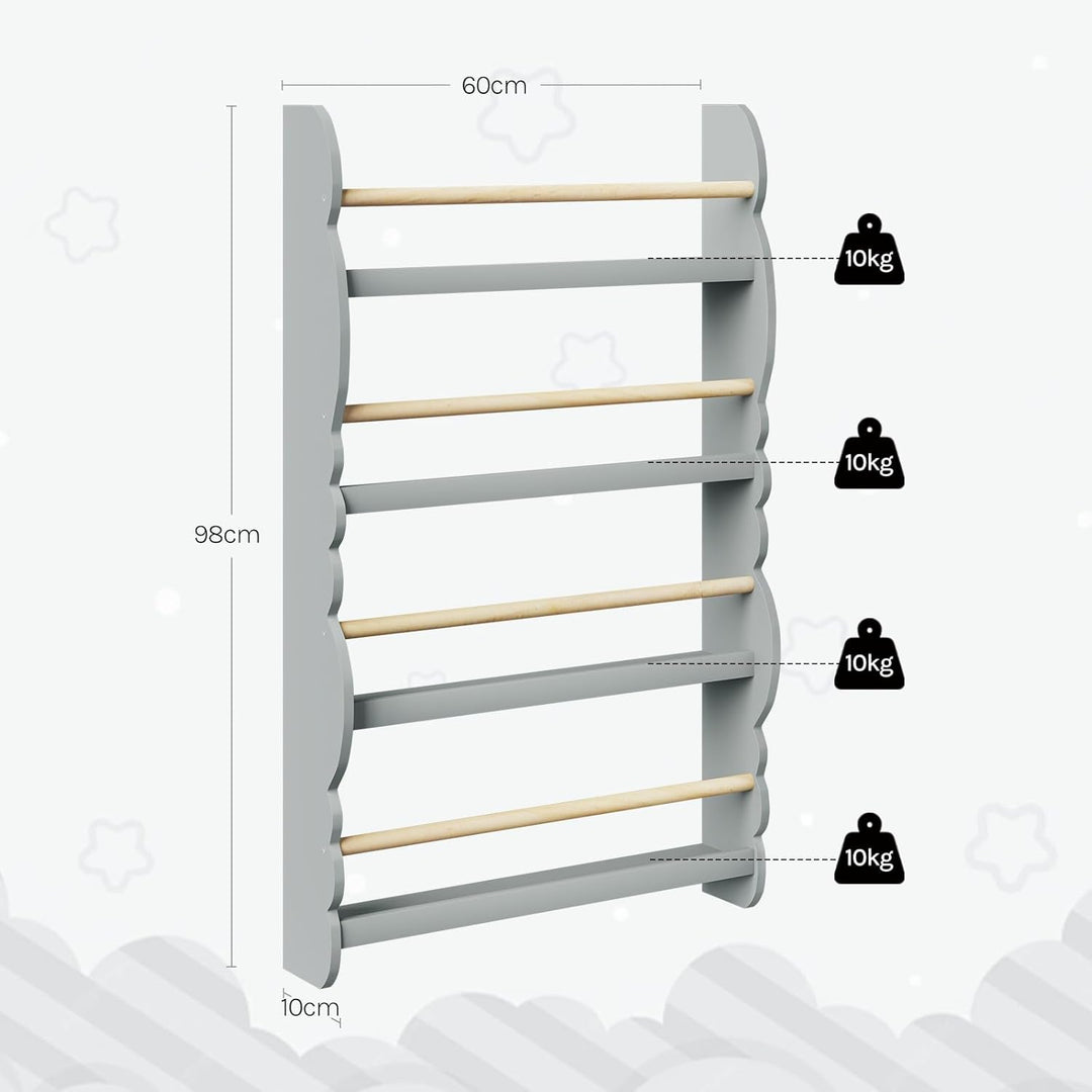 WOLTU Kinder Bücherregal Wand, Bücher-Organizer mit 4 Ablagen, Kinderregal für Buchaufbewahrung, Wan
