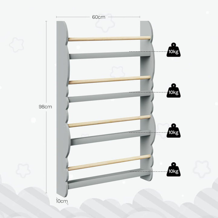 WOLTU Kinder Bücherregal Wand, Bücher-Organizer mit 4 Ablagen, Kinderregal für Buchaufbewahrung, Wan