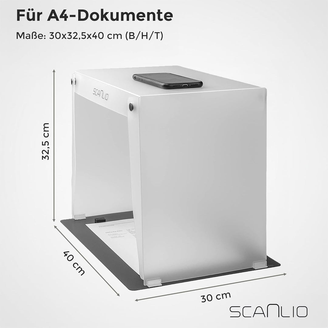 SCANLIO Pro | Faltbare Scanbox | Dokumente einfach und schnell mit dem Handy scannen | Handy Scanner