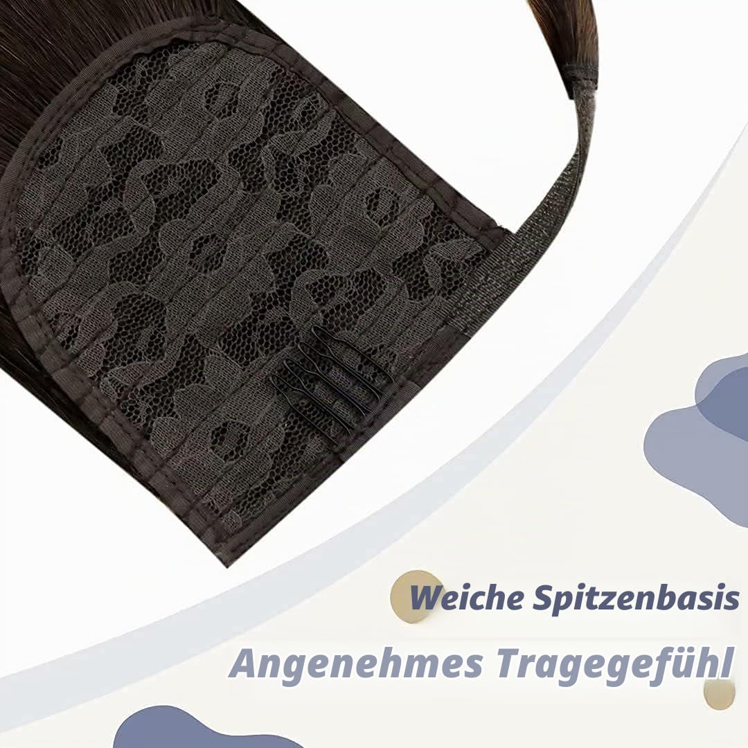 LaaVoo Ponytail Extensions Echthaar Braun Pferdeschwanz Extensions Echthaar Dunkelbraun Zopf Extensi