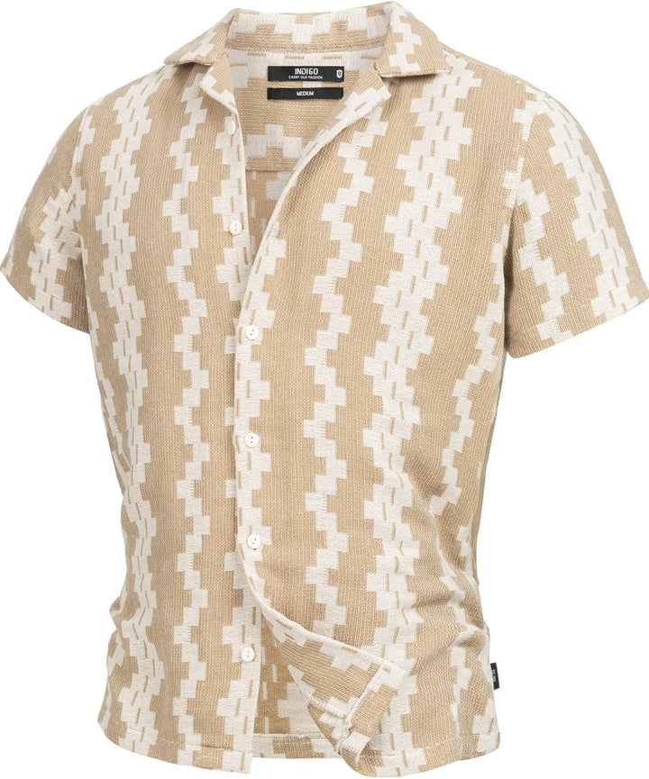 Indicode Herren INCosby Kurzarmhemd mit Button-Down-Kragen | Herrenhemd gestreift Kurzarm Hemd XL We