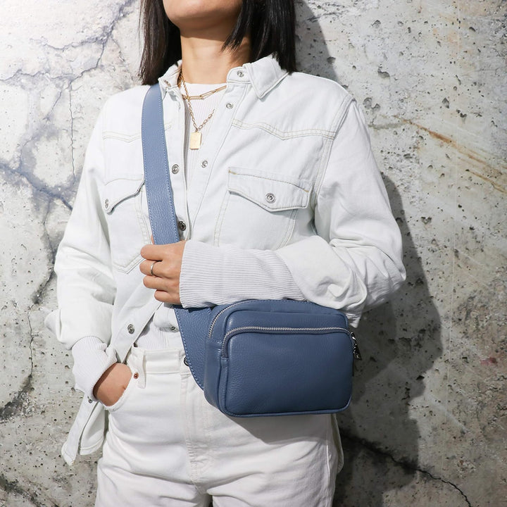 SH Leder echt Leder Hüfttasche Damen Herren Unisex Gürteltasche für Festival Reise Bauchtasche mitte