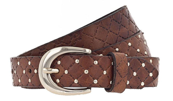 B.Belt Lilou Gold Leder-Nietengürtel W105 Cognac
