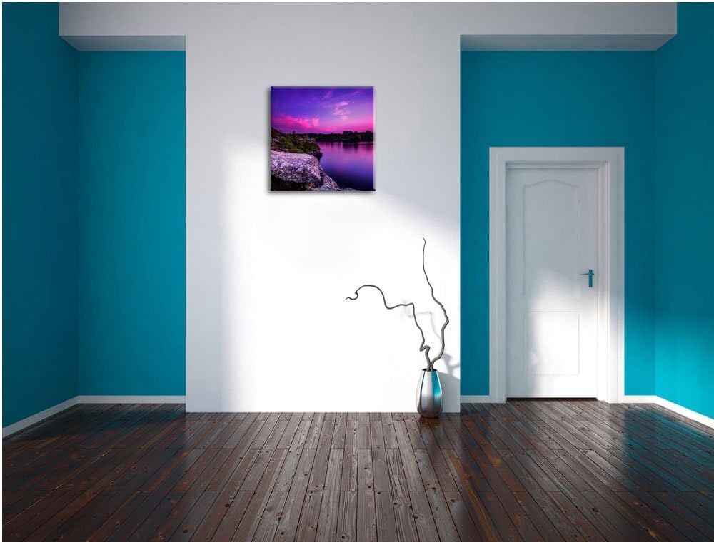 Lila Seelandschaft, Format: 70x70 auf Leinwand, XXL riesige Bilder fertig gerahmt mit Keilrahmen, Ku