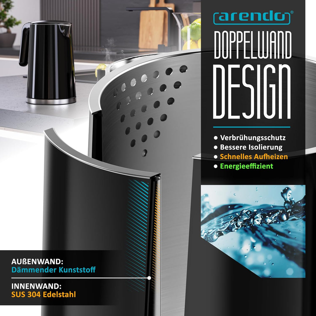 Arendo - digitaler Wasserkocher mit Temperatureinstellung - Edelstahl - Doppelwand Design Cool Touch