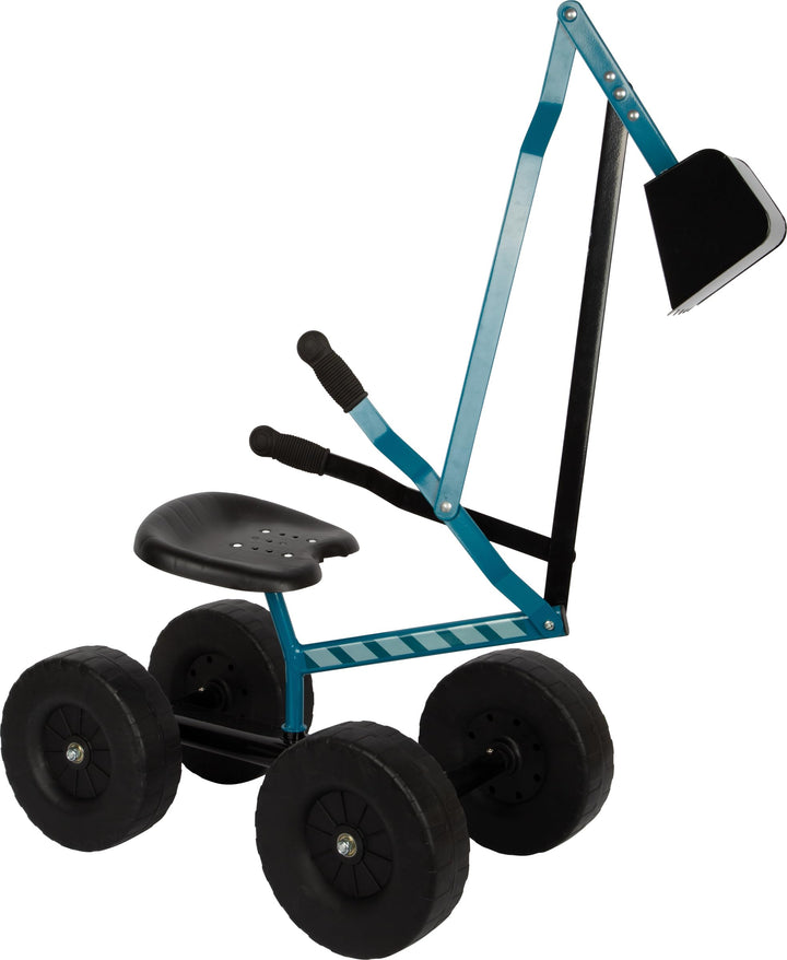 small Foot Bagger mit Rädern blau, Kinder-Sandbagger zum Draufsitzen, mit 360° Drehung, Metallgestel