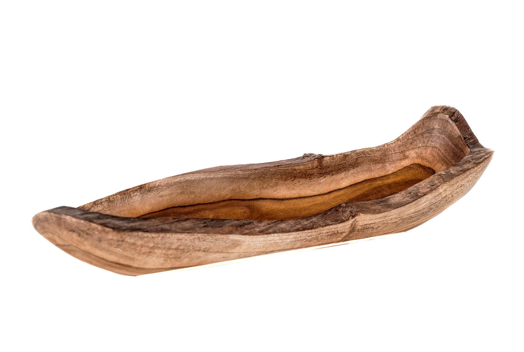Windalf Natur Holzschale GALINA 35 cm Rustikale Teakholzschale Längliche Holzschale Schlüsselablage