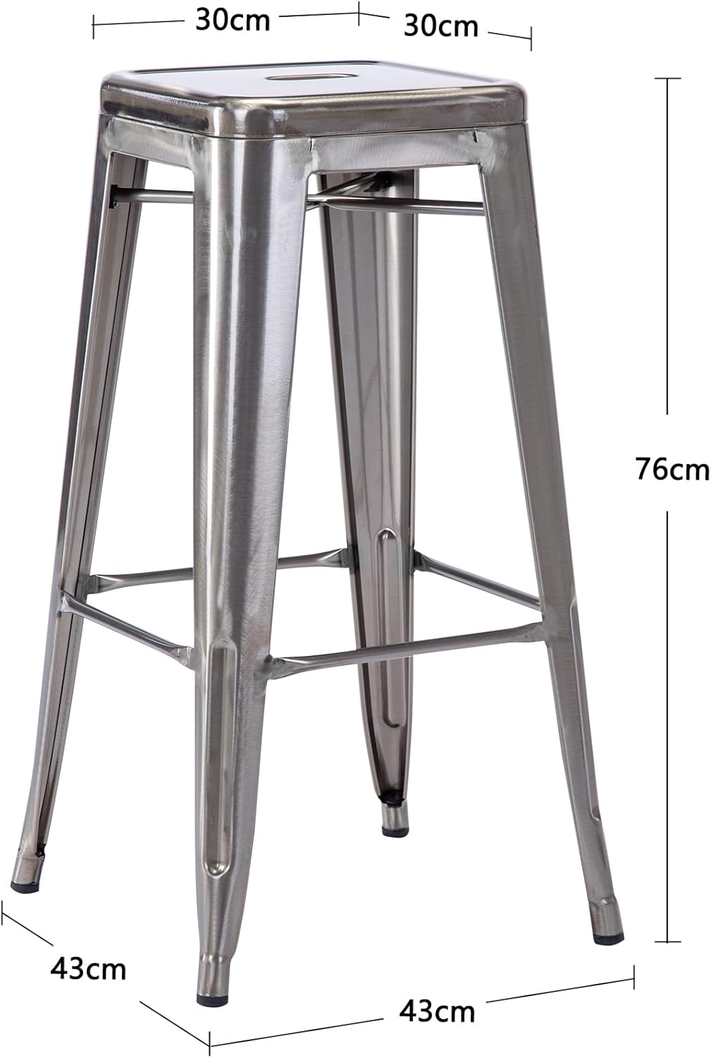 Duhome Barhocker Eisen Barstuhl, Sitzhöhe 76cm Tresenhocker, Stapelbar Metall Bistrohocker mit Fusss