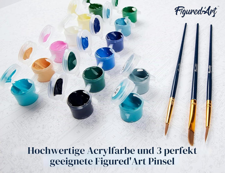 Figured'Art Malen Nach Zahlen Erwachsene Mit Rahmen Vase Pfingstrosen - Paint by Numbers Basteln DIY