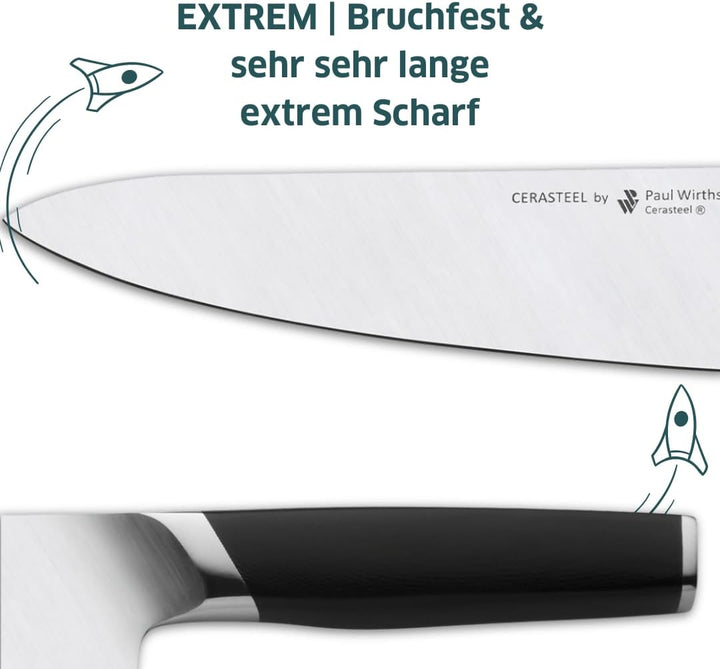 Paul Wirths CERASTEEL Gemüsemesser | Bruchfeste & extrem scharfe Klinge aus Keramik & Edelstahl | Kl