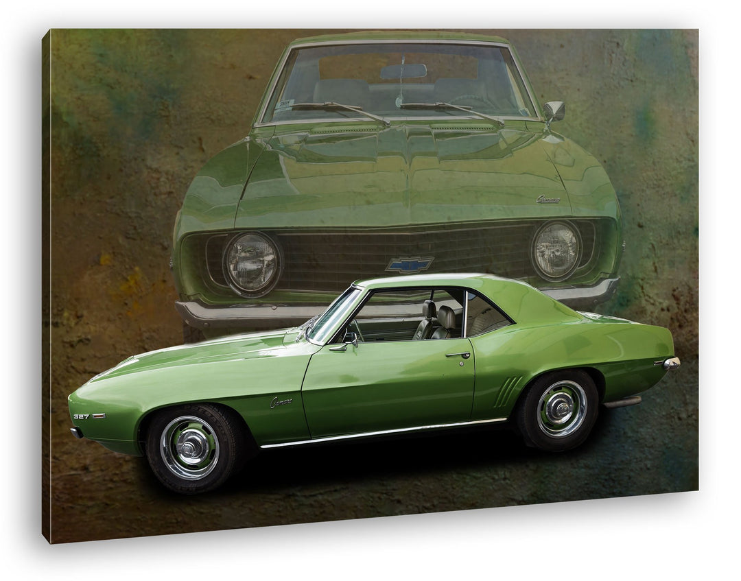 deyoli grüner Ford Chevy Format: 80x60 als Leinwand, Motiv fertig gerahmt auf Echtholzrahmen, Hochwe