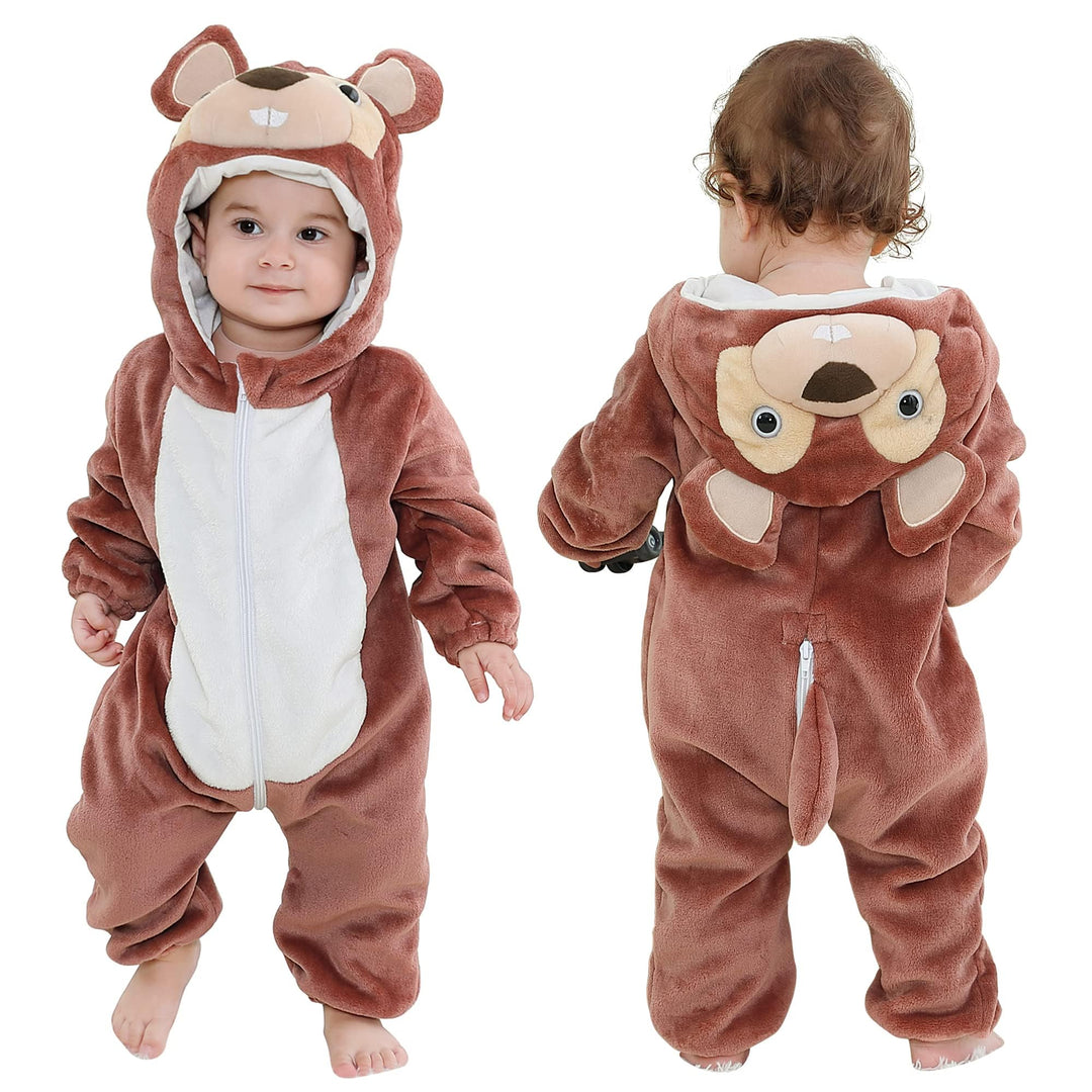 COOKY.D Unisex Winter-Overall mit Kapuze für Babys 2-36 Monate 2-5 Monate Eichhörnchen, 2-5 Monate E
