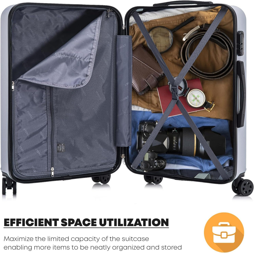 Koffer Suitcase L Silber, Trolley Reisekoffer, Rollkoffer Handgepäck mit 4 Rollen 360°, Hartschalenr