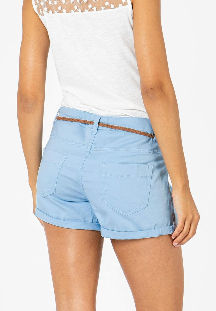 Sublevel Damen Kurze Hose Stretch-Shorts mit Flecht-Gürtel M Light-blue, M Light-blue