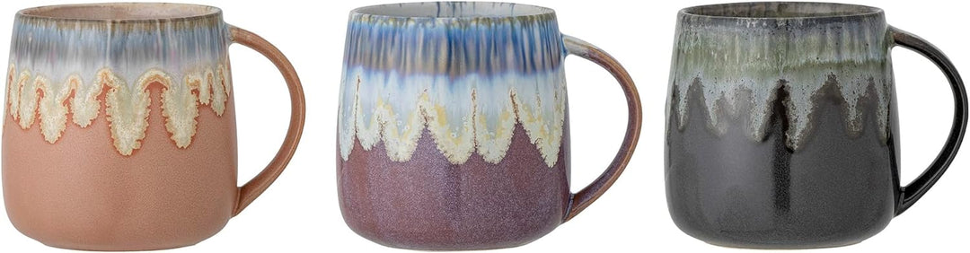 Bloomingville Tassen, grau blau rosa braun, Keramik, 3er Set