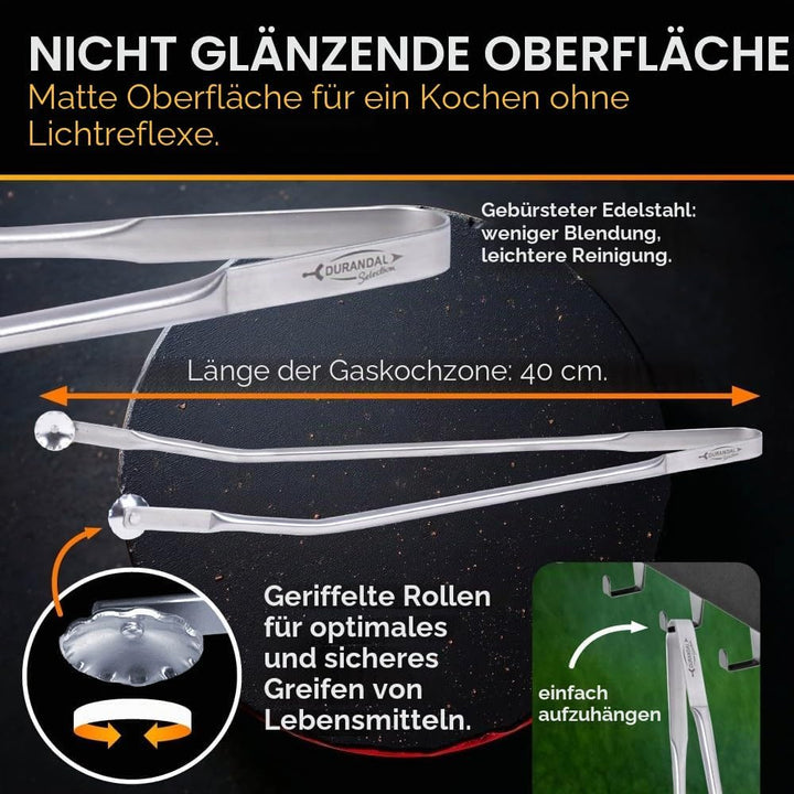 Durandal Selection Grillzange aus Edelstahl, Küchenhelfer für Aussen- und Innenbereich, silberfarben