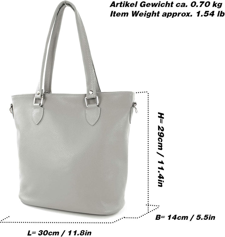 modamoda de T215 Damen Leder Schultertasche Shopper Large handmade in Italy Blattgrün, Blattgrü