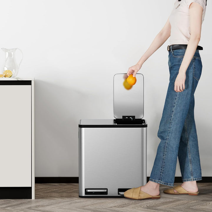 VonHaus Mülleimer Küche 2 Fächer, 30L Recycling Mülltrennsystem – Abfalleimer Biomüll, Rutschfester