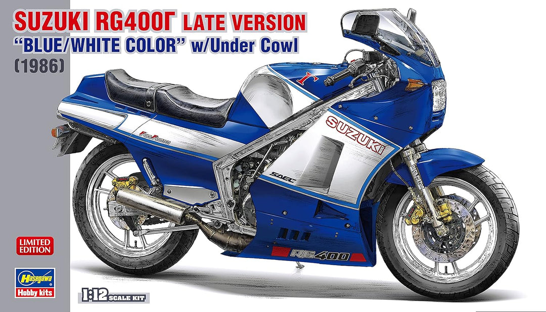 Hasegawa - 1:12 Suzuki RG400 späte Version - Blau/Weiss Farbe mit Unterhaube