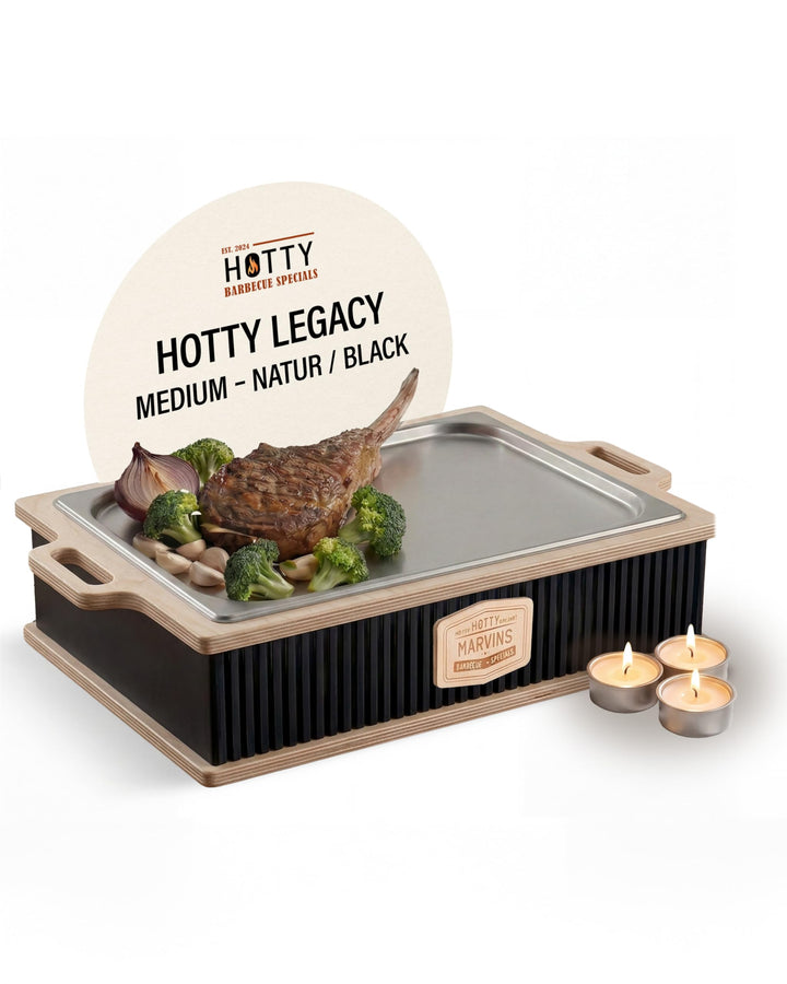 HOTTY Legacy Warmhalteplatte fürs Grillen – BBQ-Design Speisenwärmer mit personalisierbarem Batch –