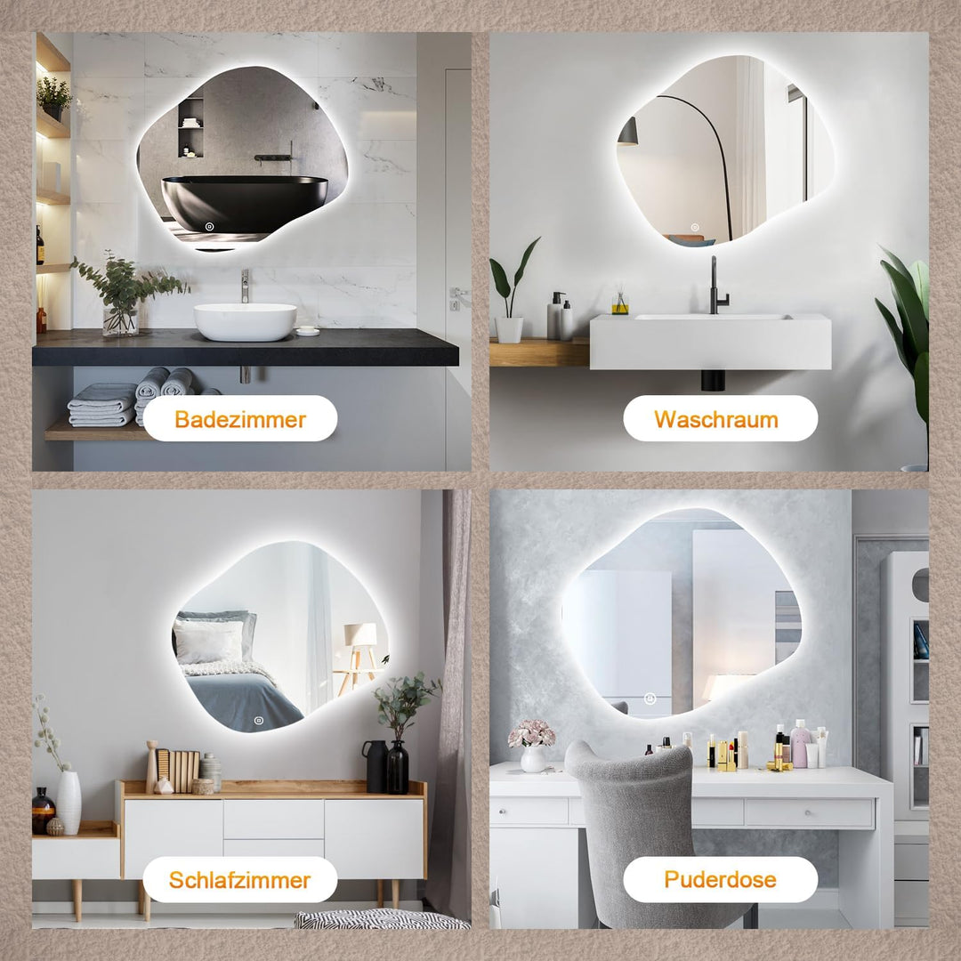 Boromal Asymmetrischer Spiegel mit LED Beleuchtung, Asymmetrischer Spiegel Badspiegel mit Beleuchtun