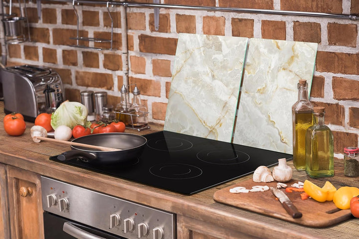TMK ArtDeko Herdabdeckplatte 2 Teilig 40x52 + 35x52 cm - Spritzschutz Herdabdeckung – Herdschutz aus