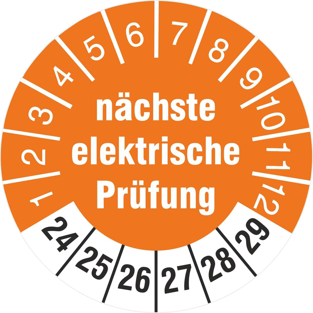 500 Prüfplaketten 18 mm nächste elektrische Prüfung 2024-2029 Prüfetiketten 500 18mm Durchmesser, 50
