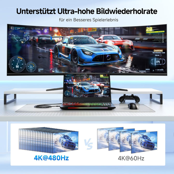 Cable Matters bidirektionales USB C auf DisplayPort 2.1 Kabel, DP40, 0,9m | 8K@120Hz, 4K@480Hz, UHBR